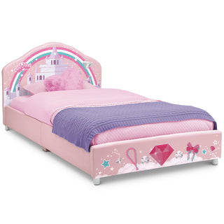 Upholstered Twin Bed, Princess, Faux Leather, Pink