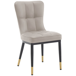 Side Chairs, Set of 2, Greenish Gray Faux Leather, Black Metal Legs