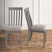 Side Chairs, Set of 2, Gray Polyester Seat, Solid Wood Legs