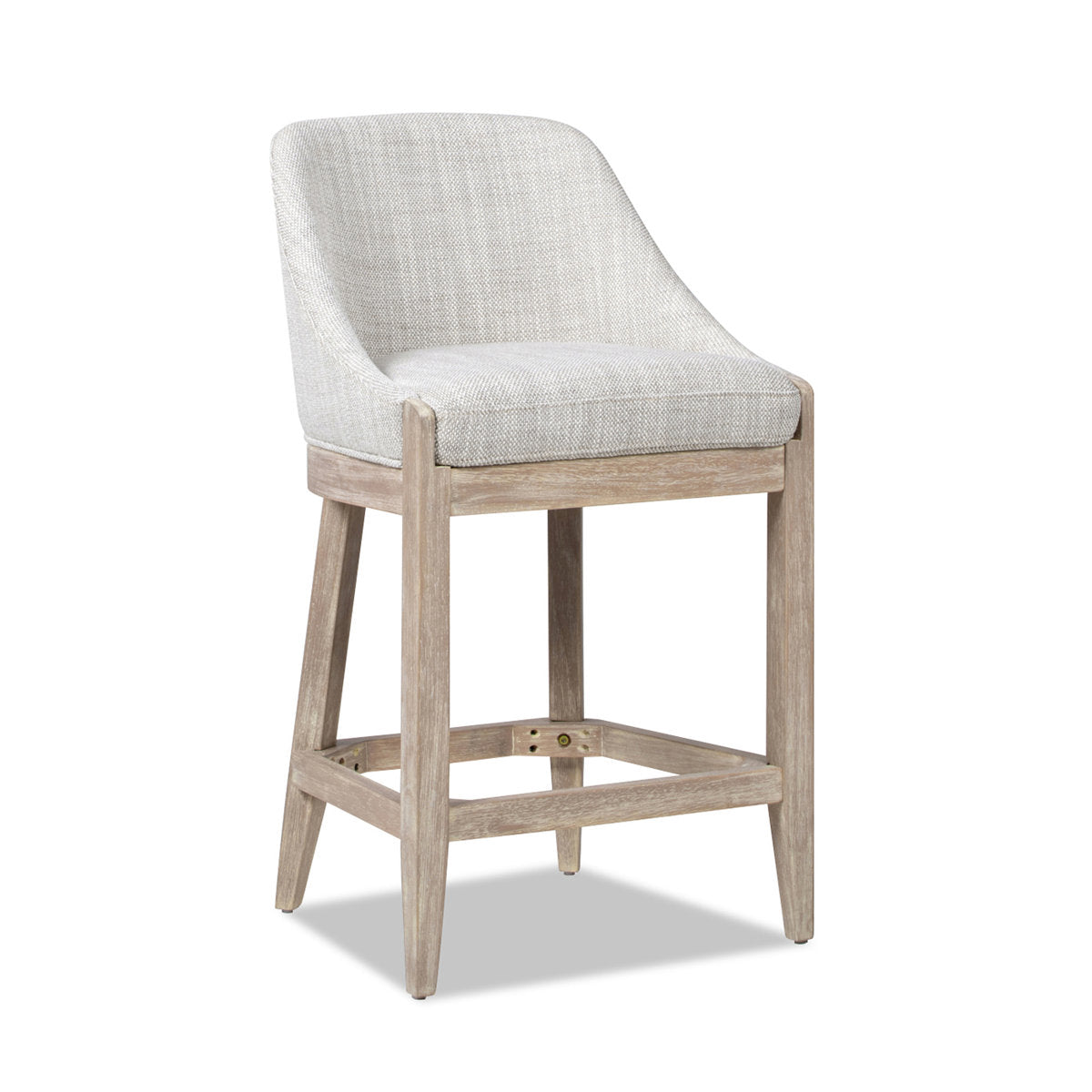 Counter Stool, 26.5 In Seat Height, Gray Upholstered Seat, Solid Wood Frame