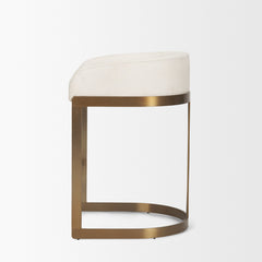 Counter Stool, Metal Frame, Low Back, Ivory-Cream Upholstered Seat