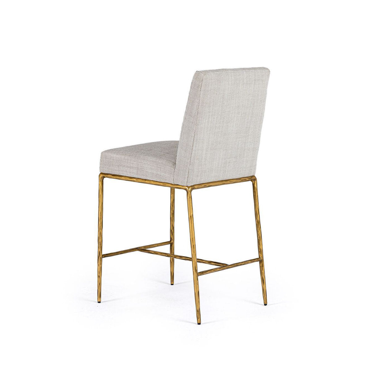Counter Stool, Off White Polyester Upholstery, Gold Metal Frame