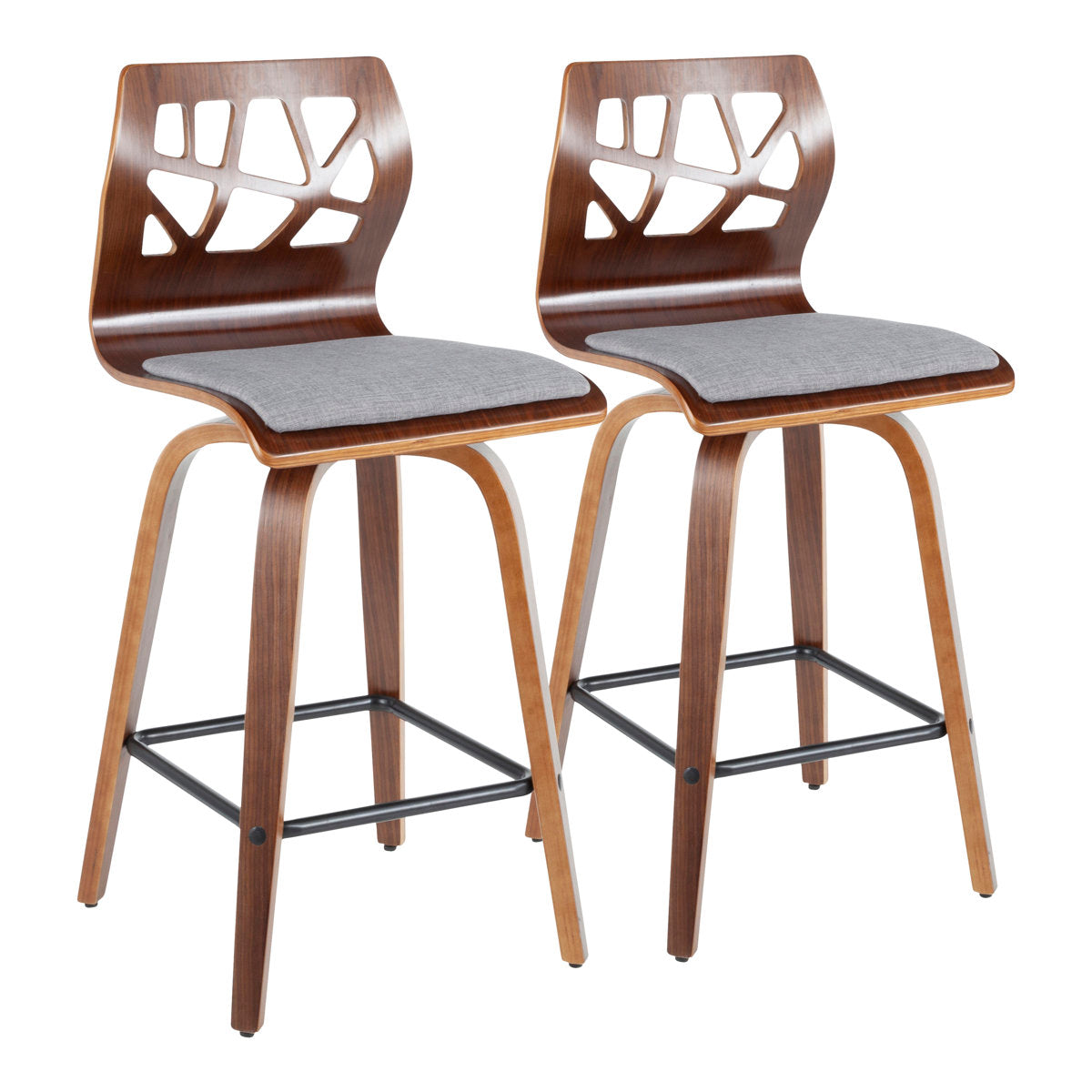 Swivel Counter Stools, Set of 2, Gray Polyester, Engineered Wood Frame