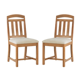Side Chairs, Set of 2, Solid Beech Wood, Slat Back, Brown Finish