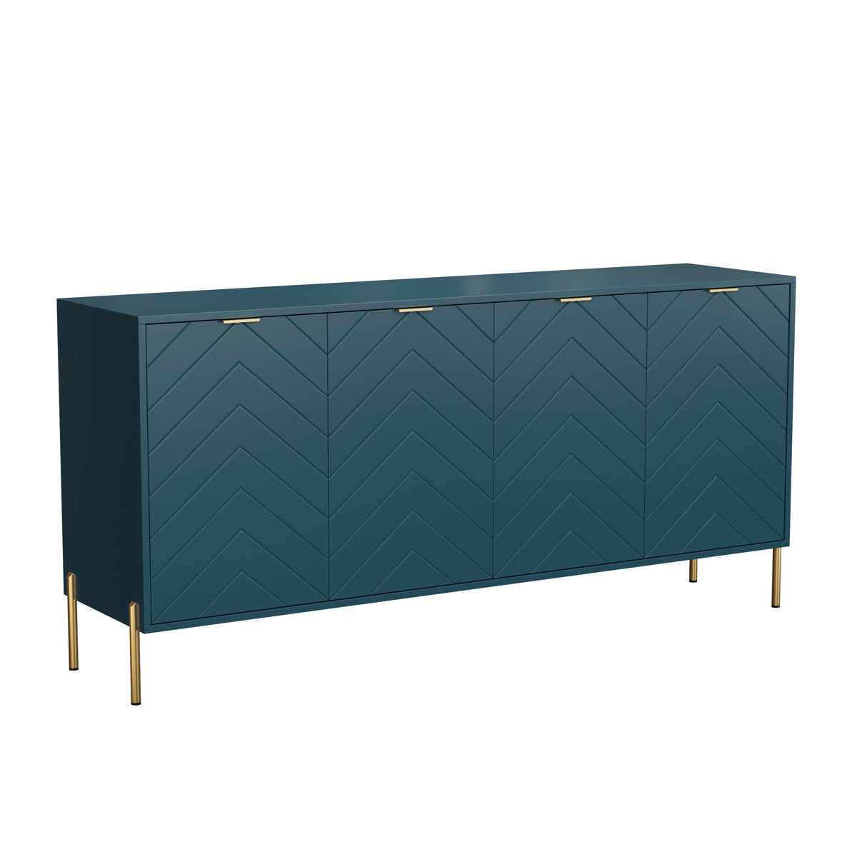 Sideboard, 4 Doors, Solid and Manufactured Wood, Green, Metal Accents