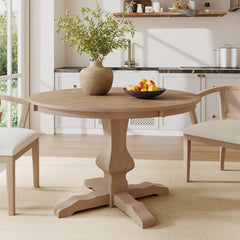 Round Dining Table, Seats 4, Light Ash Wood, Pedestal Base