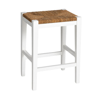 Backless Stool, Solid Mahogany Frame, Seagrass Seat, Four Legs