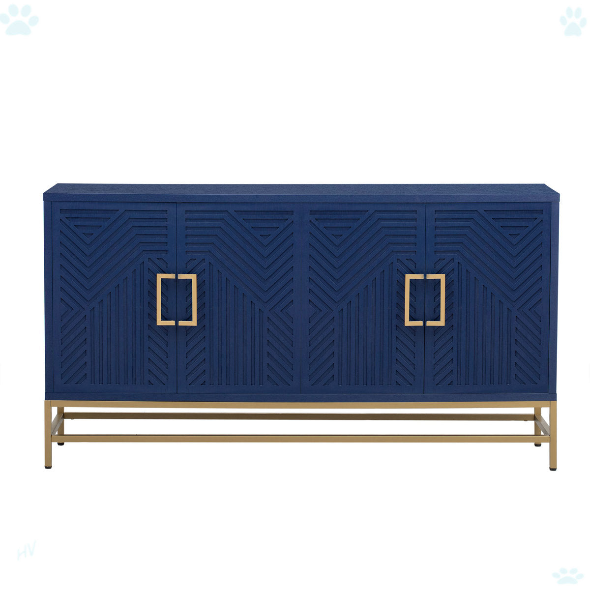 Sideboard Cabinet, Manufactured Wood Top, Navy, Gold Metal Legs