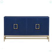 Sideboard Cabinet, Manufactured Wood Top, Navy, Gold Metal Legs