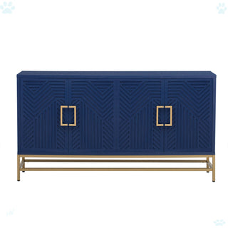 Sideboard Cabinet, Manufactured Wood Top, Navy, Gold Metal Legs