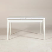 Extendable Dining Table, Manufactured Wood, Self-Storing Leaf, White