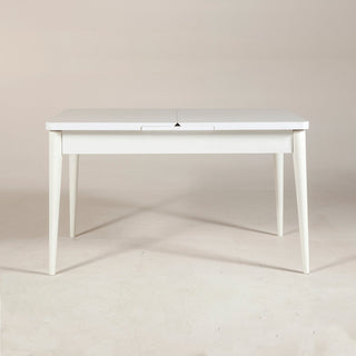 Extendable Dining Table, Manufactured Wood, Self-Storing Leaf, White