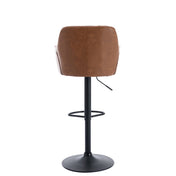 Swivel Bar Stool, Brown Faux Leather, Black Iron Pedestal Base, Adjustable Height