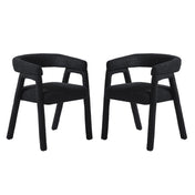 Dining Armchairs, Set of 2, Black Boucle, Solid Rubberwood Frame