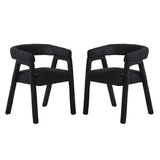 Dining Armchairs, Set of 2, Black Boucle, Solid Rubberwood Frame