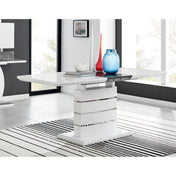 Extendable Dining Table, White Gloss Manufactured Wood, Pedestal Base