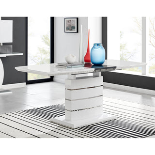 Extendable Dining Table, White Gloss Manufactured Wood, Pedestal Base
