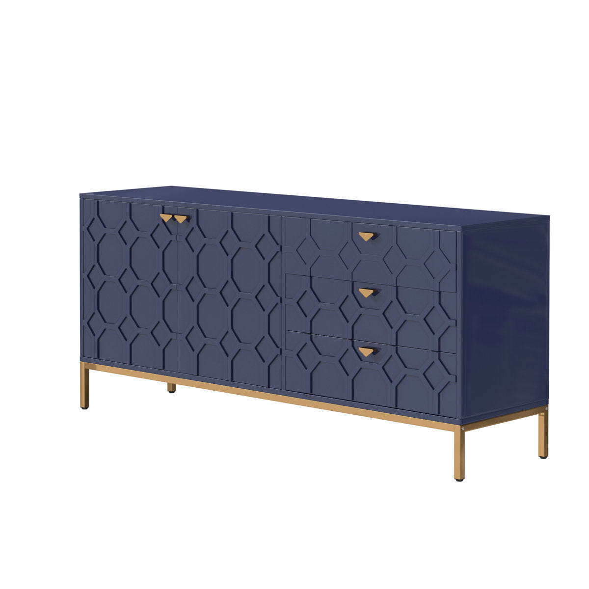 Sideboard, 3 Drawers and 2 Doors, Manufactured Wood, Blue Gloss Finish