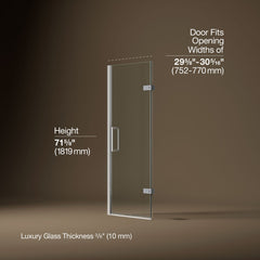 Frameless Pivot Shower Door, Composed, 3/8-In Clear Glass, Bright Polished Silver