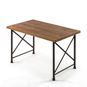 Dining Table, Solid Pine Wood, Seats 4, Brown Top, Black Steel Legs