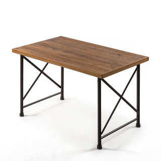 Dining Table, Solid Pine Wood, Seats 4, Brown Top, Black Steel Legs