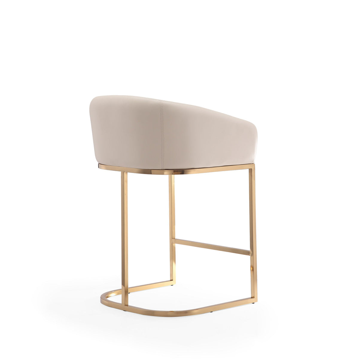 Counter Stool, 26 Inch Seat Height, Cream Upholstered Seat, Stainless Steel Frame