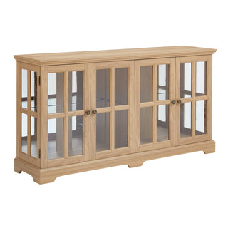 Sideboard, 59 Inch, Glass Doors, Manufactured Wood, Oak