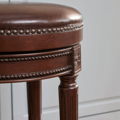 Counter Stool, Backless Swivel, 26 In Seat Height, Distressed Walnut Base
