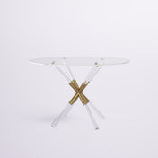 Round Dining Table, Tempered Glass Top, Gold and Clear Pedestal Base