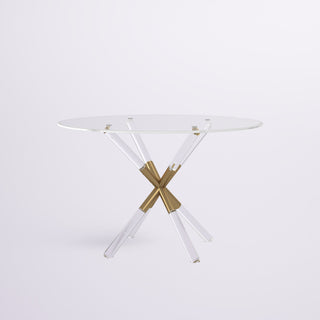 Round Dining Table, Tempered Glass Top, Gold and Clear Pedestal Base