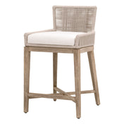 Counter Stool, Solid Mahogany Frame, Rope Back, Upholstered Seat