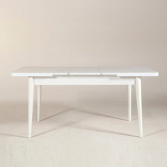 Extendable Dining Table, Manufactured Wood, Self-Storing Leaf, White