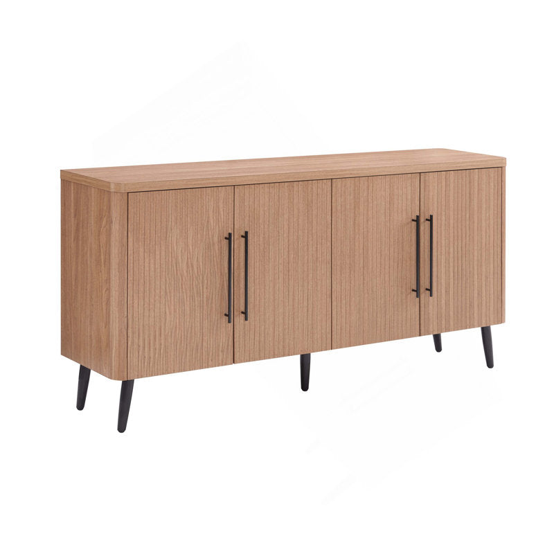 Sideboard, Manufactured Wood, 4 Doors, Maple, Black Metal Handles, Metal Legs
