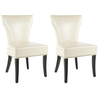 Parsons Chairs, Set of 2, Cream Upholstered, Rustic Black Solid Wood Legs