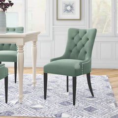 Side Chairs, Set of 2, Green Upholstery, Rubberwood Frame, Black Legs