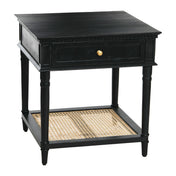 Nightstand, Solid Acacia Wood, Cane Shelf, Drawer, Black