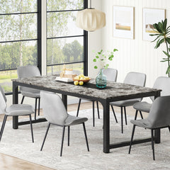 Dining Table, Rustic Brown Manufactured Wood Top, Black Metal Base, 78.7 Inch