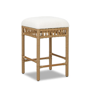 Counter Stool, Backless Boucle Upholstered Seat, Taupe Beige, Footrest