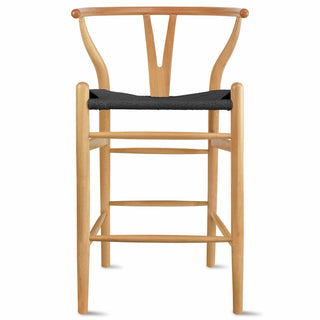 Chair, Solid Beech Wood Frame, Black Wicker Rattan Seat, Natural Base