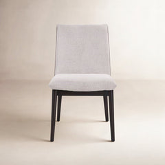 Parsons Dining Chairs, Set of 2, Beige Polyester Blend, Dark Brown Wood Legs