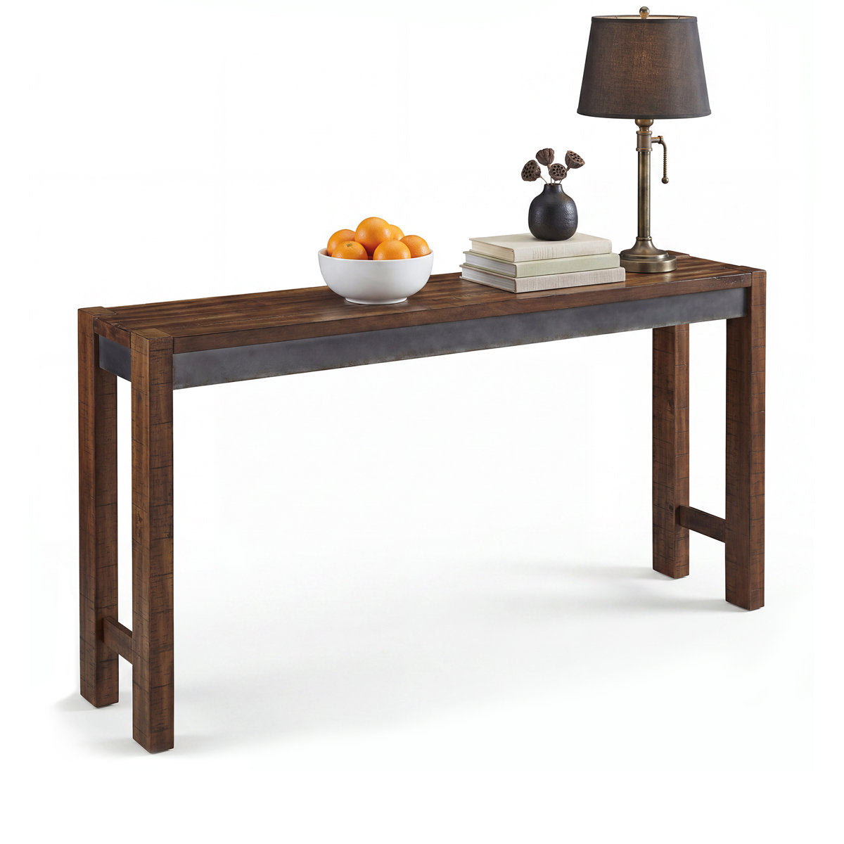 Pub Table, Counter Height, Brown Manufactured Wood Top, Solid Wood Base