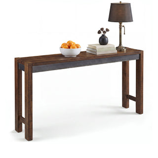 Pub Table, Counter Height, Brown Manufactured Wood Top, Solid Wood Base