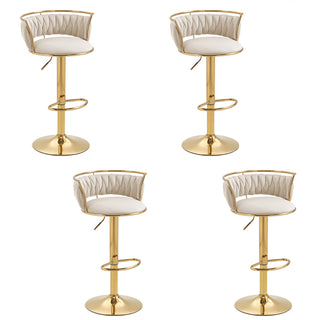 Swivel Bar Stools, Set of 4, Ivory Velvet Seat, Gold Metal Base