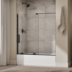 Sliding Shower Door, Echelon, Frameless, Clear Glass, Matte Black