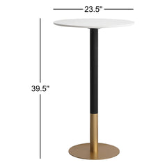 Counter Height Dining Table, Round Faux Marble Top, White, Gold Steel Pedestal Base