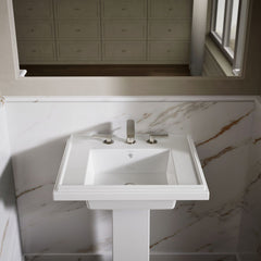 Pedestal Bathroom Sink, Tresham, Fireclay, 8 Inch Centers, White
