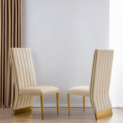 Side Chairs, Set of 2, Cream Velvet, Gold Metal Legs