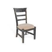 Side Chairs, Set of 2, Solid Mahogany, Black Sand Linen Seat, Black Legs