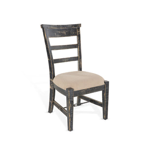 Side Chairs, Set of 2, Solid Mahogany, Black Sand Linen Seat, Black Legs
