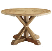 Round Dining Table, Solid Wood, Pedestal Base, 47 Inch, Brown